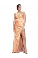 Sleeveless One Shoulder Stretch Satin Light Copper Long Formal Evening Dress Canada Clearance