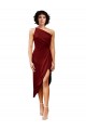 Sleeveless One Shoulder Stretch Satin Burgundy Midi Length Black Tie Evening Dress Canada Clearance