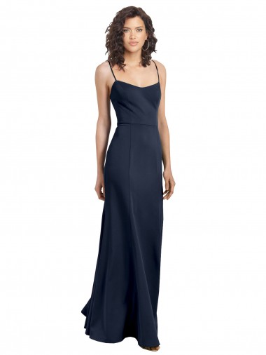 Sleeveless Scoop Neck Stretch Crepe Dark Navy Long Formal Dress Canada Clearance