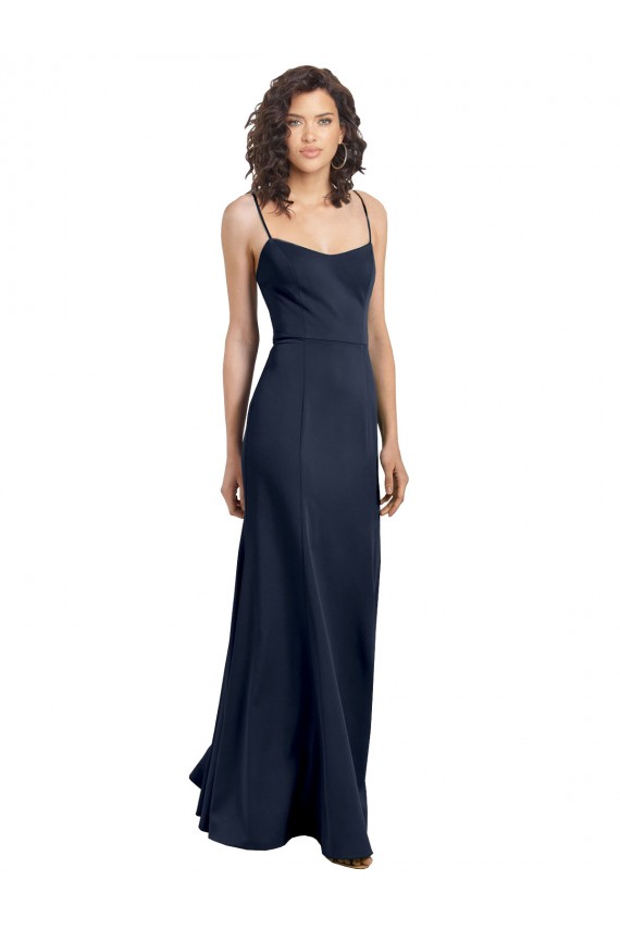 Sleeveless Scoop Neck Stretch Crepe Dark Navy Long Formal Dress Canada Clearance