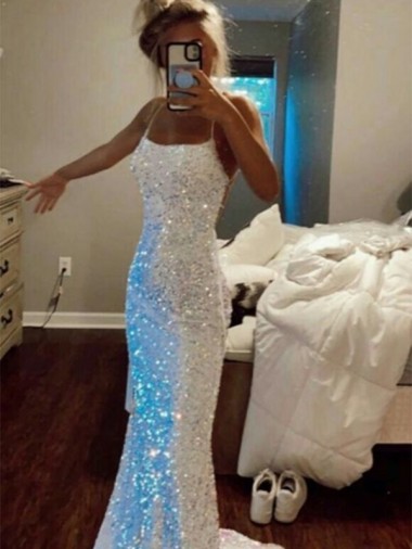 Sleeveless Spaghetti Straps Velvet Sequin Sweep Train Evening Dress Canada Clearance