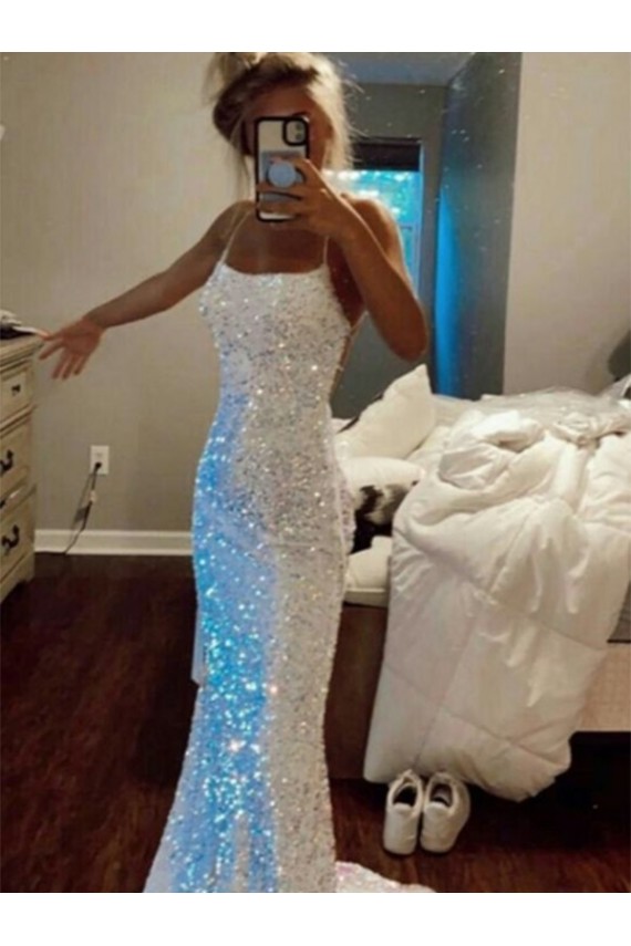Sleeveless Spaghetti Straps Velvet Sequin Sweep Train Evening Dress Canada Clearance