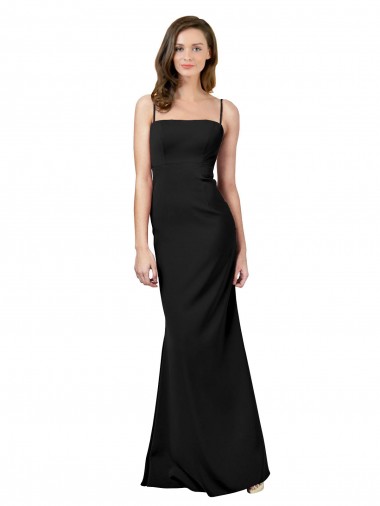 Sleeveless Square Neck Stretch Crepe Black Long Formal Evening Dress Canada Clearance