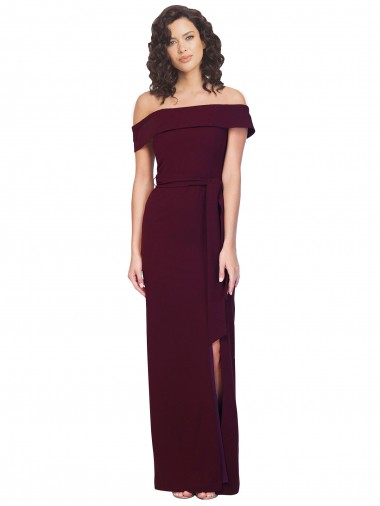 Sleeveless Square Neck Stretch Crepe Burgundy Gold Long Formal Evening Dress Canada Clearance