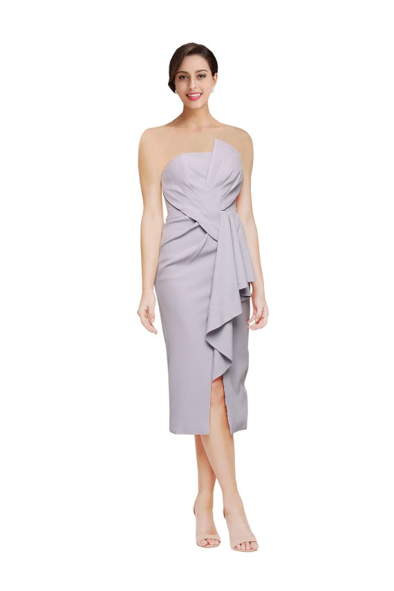 Sleeveless Strapless Stretch Crepe Arctic Lilac Cocktail Length High Low Evening Dress Canada Clearance