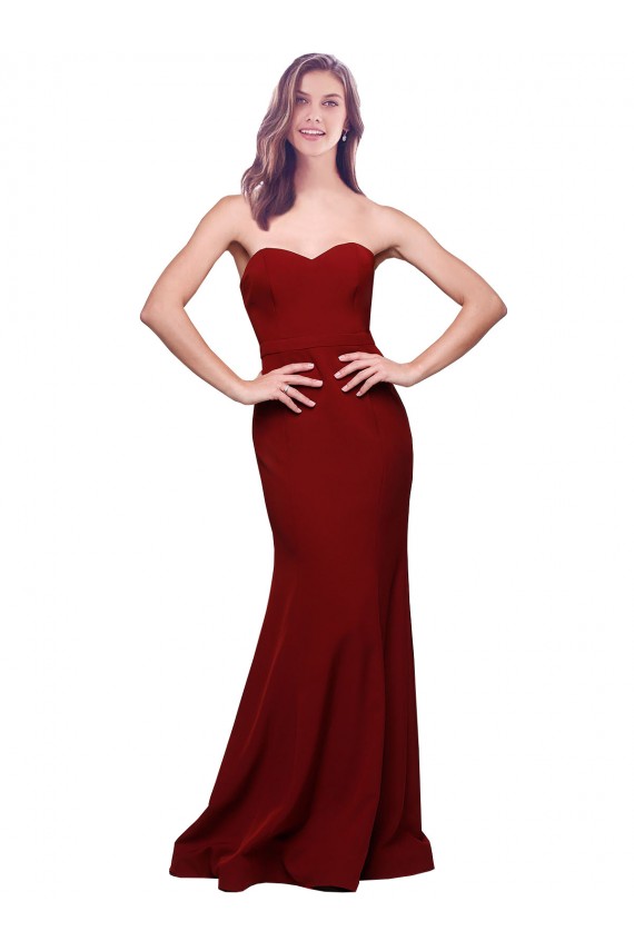 Sleeveless Strapless Stretch Crepe Burgundy Long Formal Evening Dress Canada Clearance