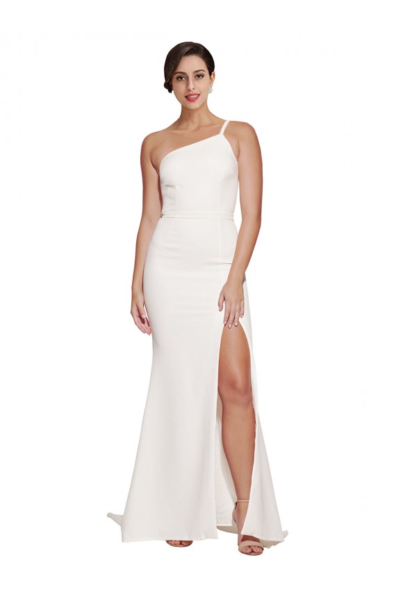 Sleeveless Strapless Stretch Crepe Ivory Sweep Train Semi Formal Evening Dress Canada Clearance