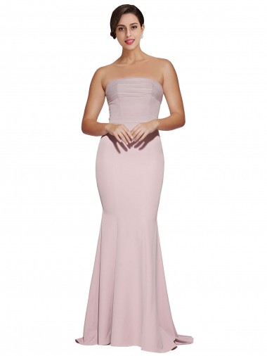 Sleeveless Strapless Stretch Crepe Mauve Sweep Train Formal Evening Dress Canada Clearance