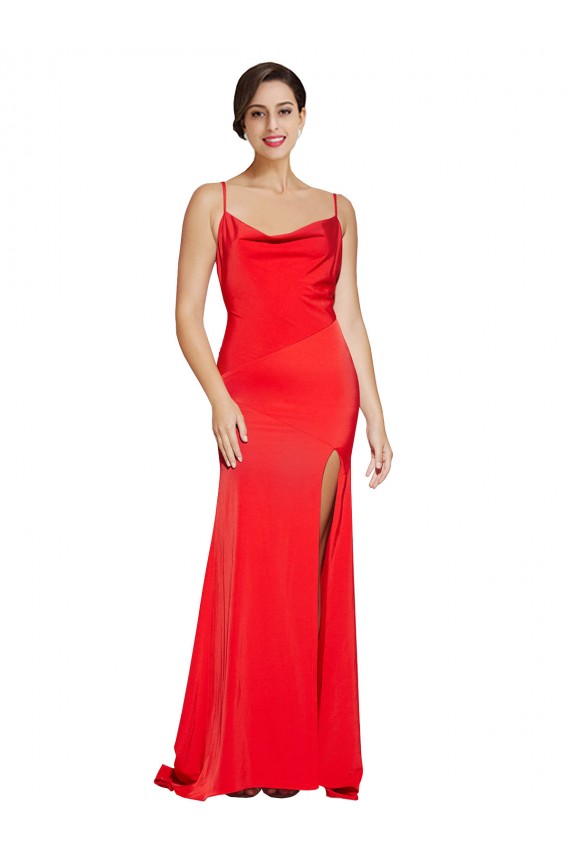 Sleeveless Strapless Stretch Satin Red Long Formal Evening Dress Canada Clearance