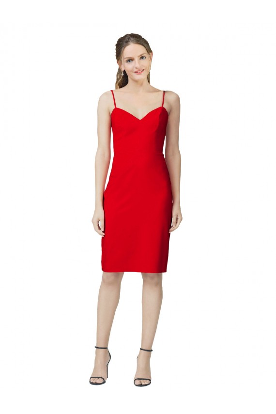 Sleeveless Sweetheart Stretch Crepe Red Cocktail Length Formal Evening Dress Canada Clearance