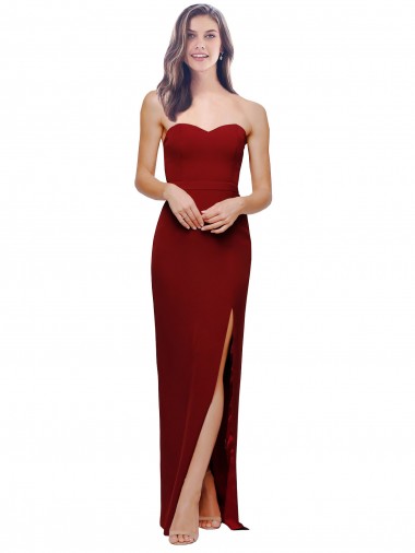 Sleeveless Sweetheart Stretch Crepe Burgundy Long Evening Dress Canada Clearance