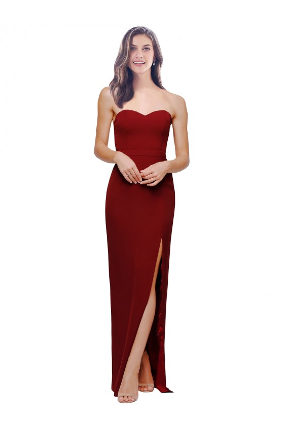 Sleeveless Sweetheart Stretch Crepe Burgundy Long Evening Dress Canada Clearance