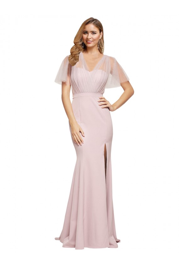 Short Sleeves Sweetheart Stretch Crepe & Tulle Mauve Long Formal Evening Dress Canada Clearance