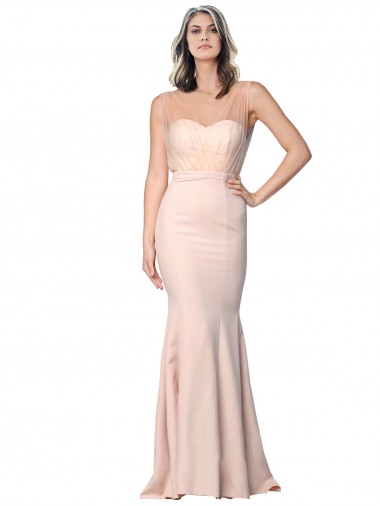 Sleeveless Sweetheart Stretch Crepe & Tulle Nude Long Formal Evening Dress Canada Clearance