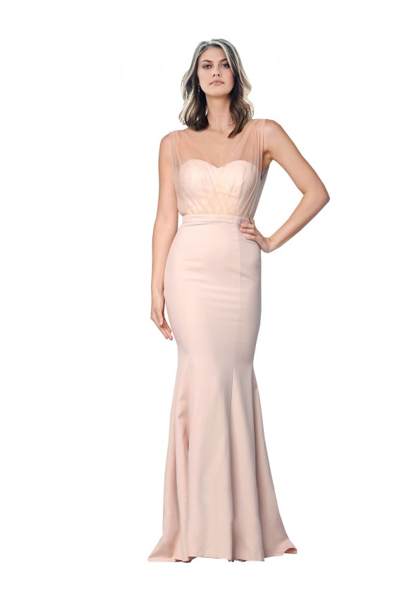 Sleeveless Sweetheart Stretch Crepe & Tulle Nude Long Formal Evening Dress Canada Clearance