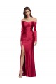 Long Sleeves Sweetheart Stretch Satin Dark Red Long Formal Evening Dress Canada Clearance