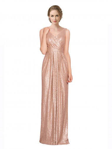 Sleeveless V-Neck Sequin Rose Gold Long Evening Dress Canada Clearance