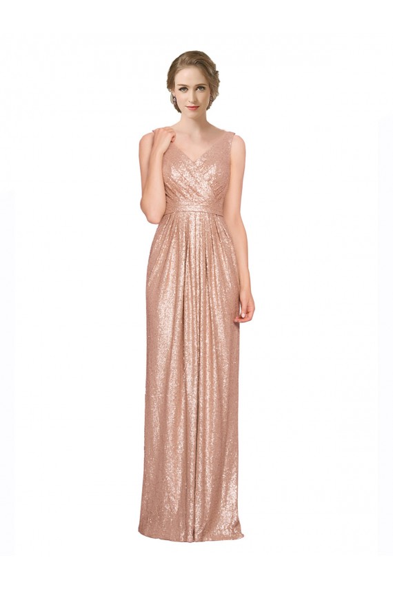 Sleeveless V-Neck Sequin Rose Gold Long Evening Dress Canada Clearance