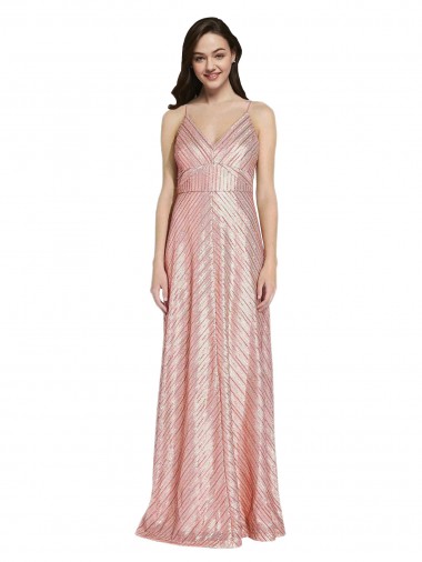 Sleeveless V-Neck Sequin Rose Gold Long Formal Evening Dress Canada Clearance