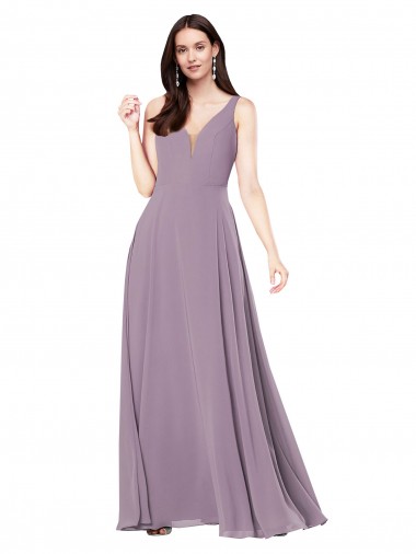 Sleeveless V-Neck Soft Chiffon Dark Lavender Long Formal Evening Dress Canada Clearance