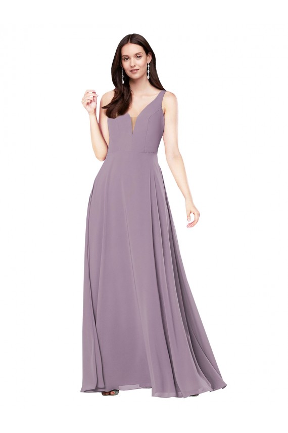 Sleeveless V-Neck Soft Chiffon Dark Lavender Long Formal Evening Dress Canada Clearance