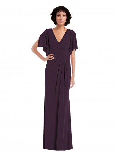 Split Sleeves V-Neck Spandex Grape Long Formal Evening Dress Canada Clearance