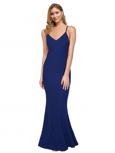 Sleeveless V-Neck Stretch Crepe Royal Blue Long Formal Dress Canada Clearance