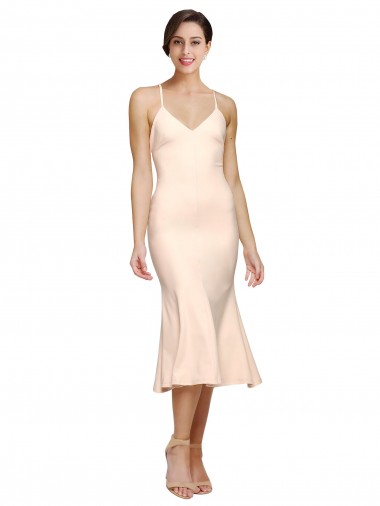 Sleeveless V-Neck Stretch Crepe Nude Midi Length Evening Dress Canada Clearance