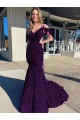 Sleeveless V-Neck Velvet Sequin Plum Purple Court Train Evening Dress Canada Clearance