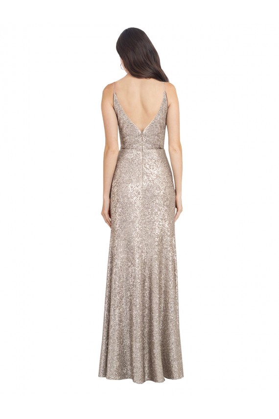 Sleeveless High Neck Sequin & Sparkling Sequin Silver Long Formal Evening Dress Canada Clearance