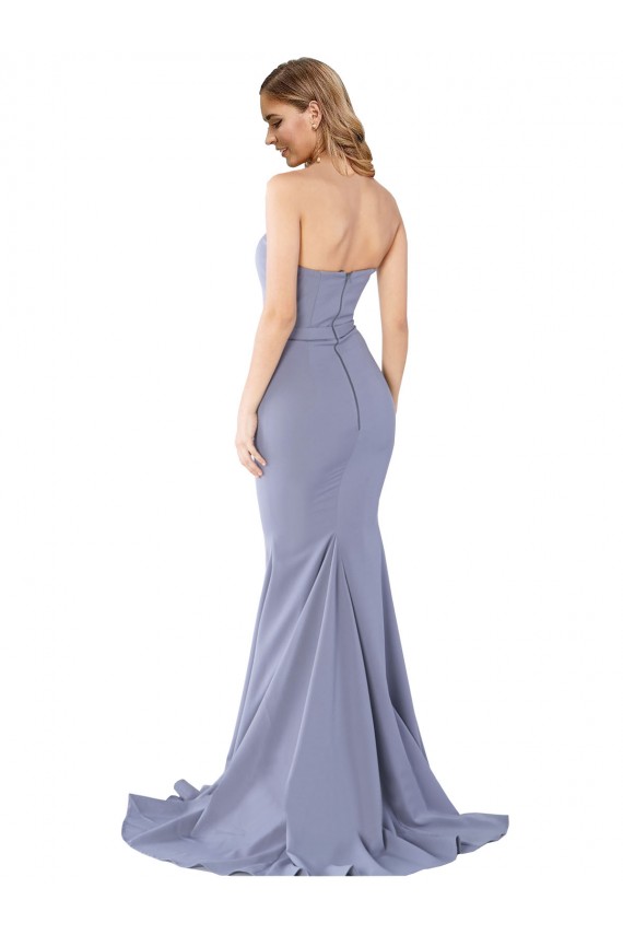 Sleeveless Strapless Stretch Crepe Smoke Blue Long Formal Evening Dress Canada Clearance