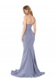 Sleeveless Strapless Stretch Crepe Smoke Blue Long Formal Evening Dress Canada Clearance
