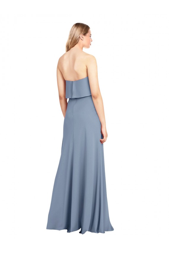 Sleeveless High Neck Stretch Crepe Smoke Blue Long Formal Dress Canada Clearance