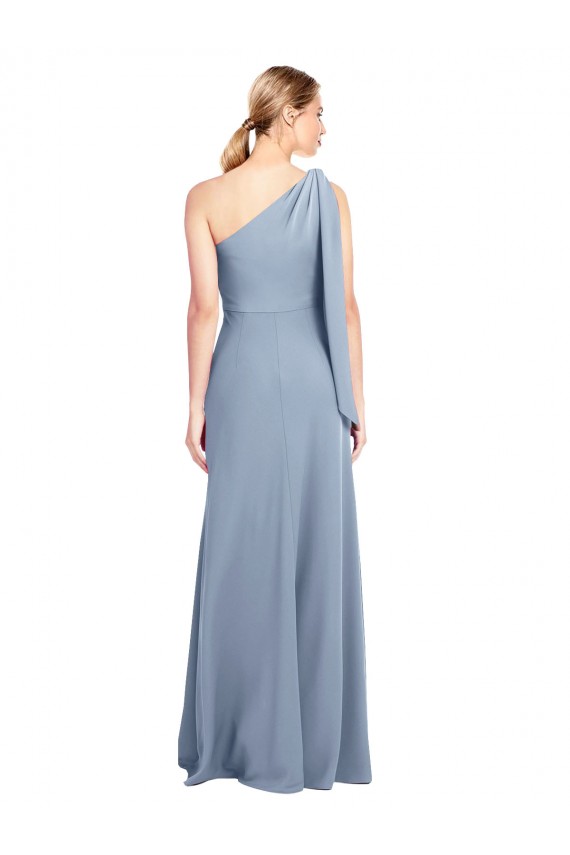 Flutter Sleeves One Shoulder Stretch Crepe Smoke Blue Long Formal Dress Canada Clearance