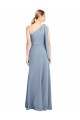 Flutter Sleeves One Shoulder Stretch Crepe Smoke Blue Long Formal Dress Canada Clearance