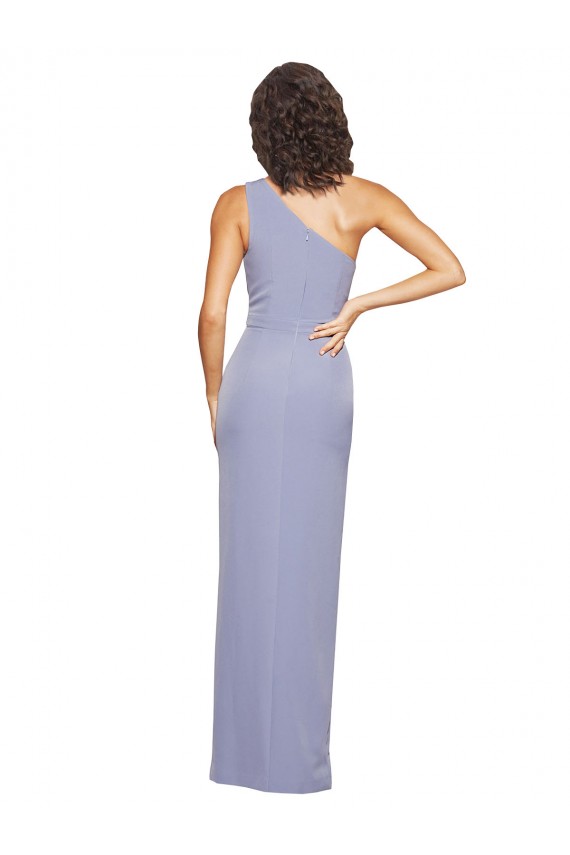 Sleeveless One Shoulder Stretch Crepe Smoke Blue Long Formal Evening Dress Canada Clearance