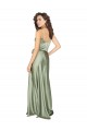 Sleeveless V-Neck Silky Satin Smoke Green Long Formal Evening Dress Canada Clearance