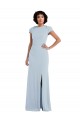 Cap Sleeves Jewel Neck Stretch Crepe Light Sky Blue Long Semi Formal Evening Dress Canada Clearance