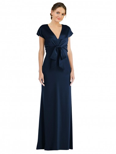 Cap Sleeves Off the Shoulder Stretch Crepe Dark Navy Long Formal Evening Dress Canada Clearance