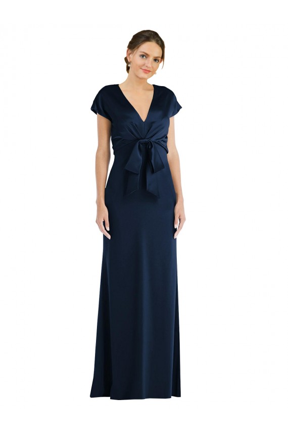 Cap Sleeves Off the Shoulder Stretch Crepe Dark Navy Long Formal Evening Dress Canada Clearance