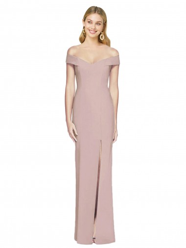 Sleeveless Off the Shoulder Stretch Crepe Dusty Pink Long Semi Formal Evening Dress Canada Clearance