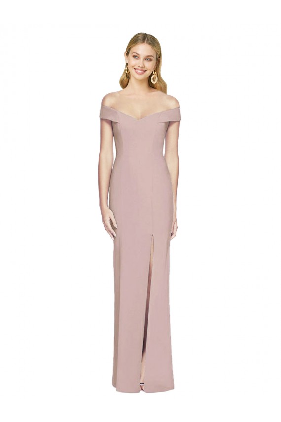 Sleeveless Off the Shoulder Stretch Crepe Dusty Pink Long Semi Formal Evening Dress Canada Clearance