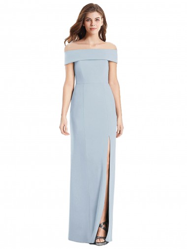Sleeveless Off the Shoulder Stretch Crepe Light Sky Blue Long Formal Dress Canada Clearance