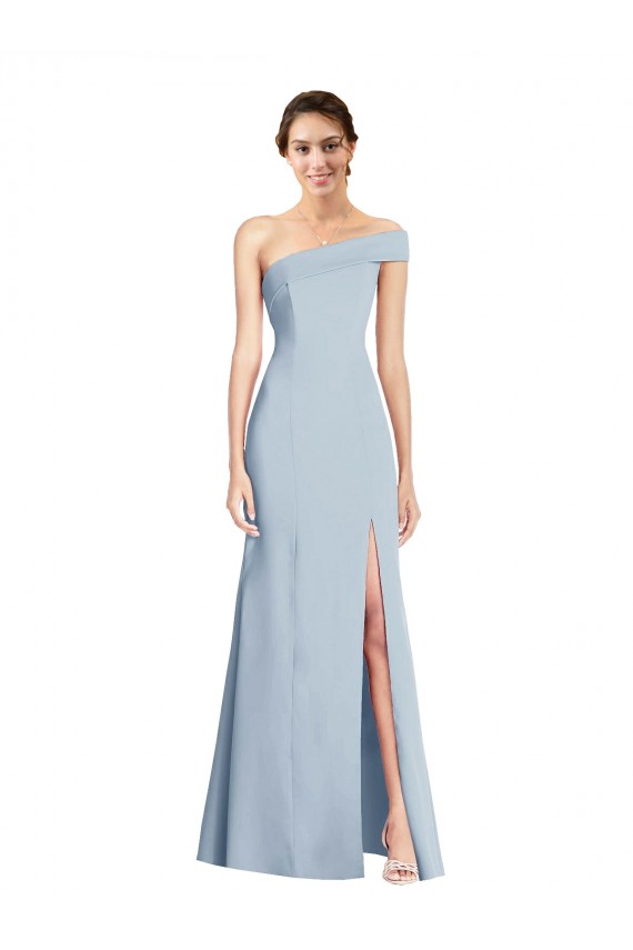 Sleeveless Off the Shoulder Stretch Crepe Light Sky Blue Long Formal Evening Dress Canada Clearance