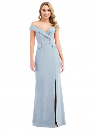 Sleeveless Off the Shoulder Stretch Crepe Light Sky Blue Long Semi Formal Evening Dress Canada Clearance