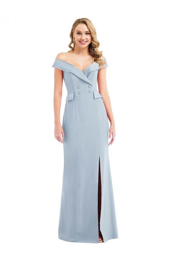 Sleeveless Off the Shoulder Stretch Crepe Light Sky Blue Long Semi Formal Evening Dress Canada Clearance