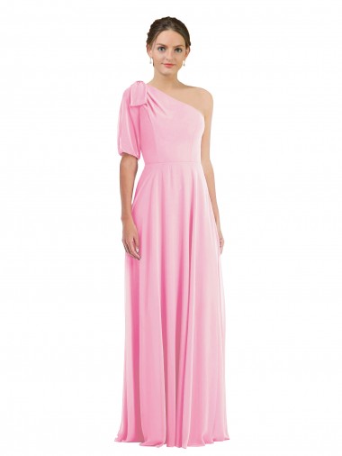 Sleeveless One Shoulder Soft Chiffon Barely Pink Long Semi Formal Evening Dress Canada Clearance