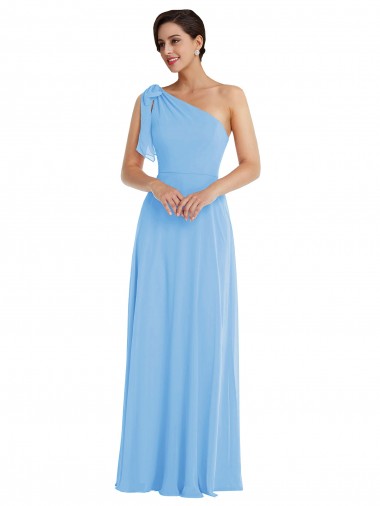 Sleeveless One Shoulder Soft Chiffon Periwinkle Long Semi Formal Evening Dress Canada Clearance