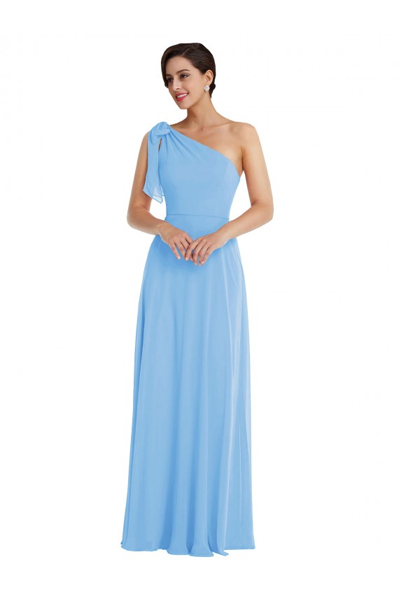 Sleeveless One Shoulder Soft Chiffon Periwinkle Long Semi Formal Evening Dress Canada Clearance