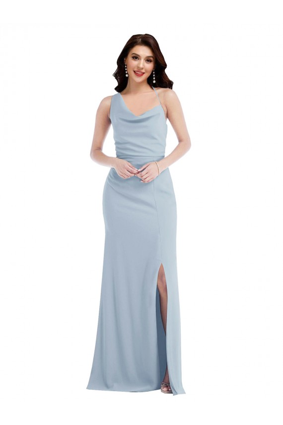 Sleeveless One Shoulder Stretch Crepe Light Sky Blue Long Formal Dress Canada Clearance